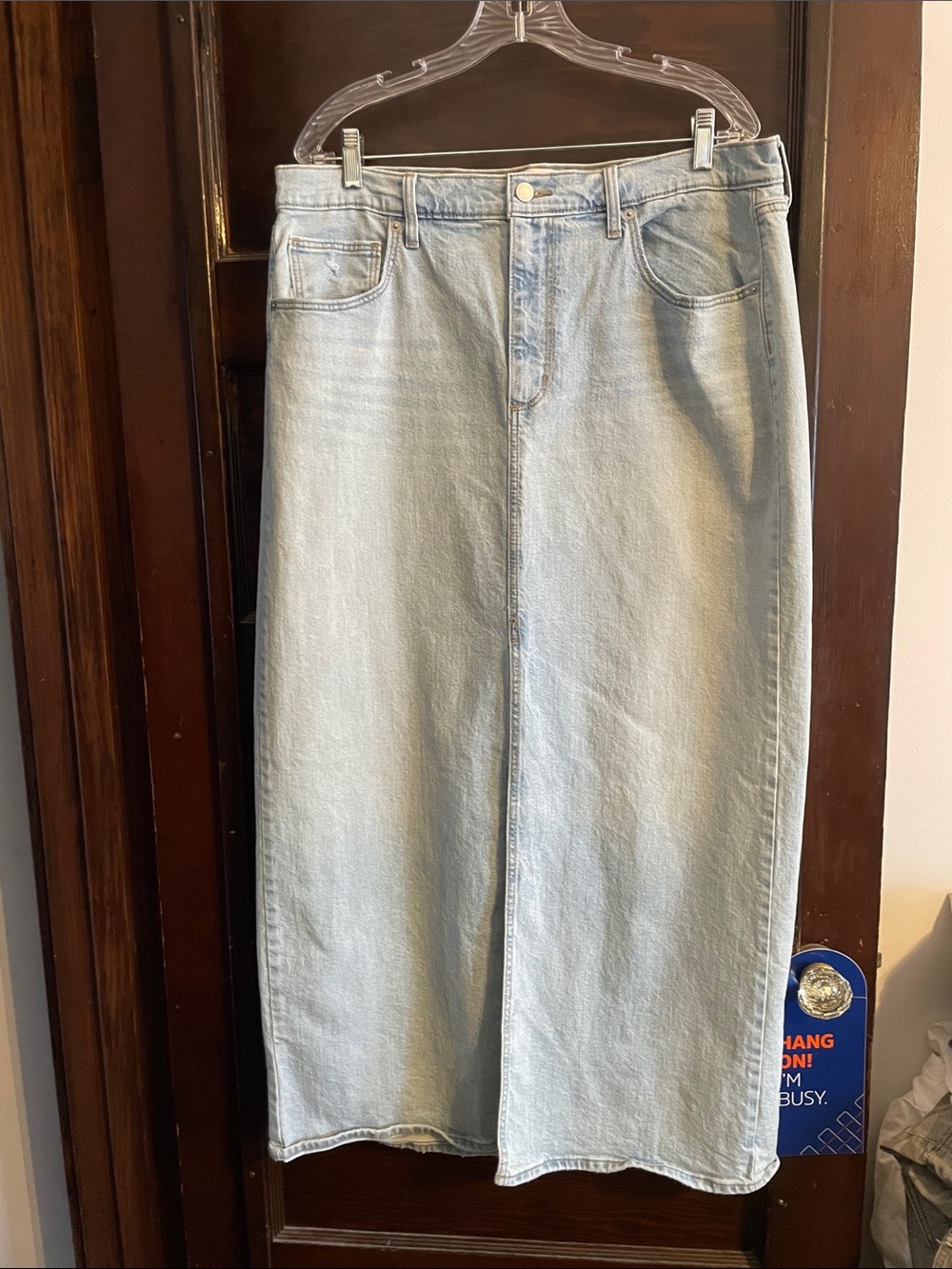 Universal Thread Light Blue Straight Midi Denim Skirt